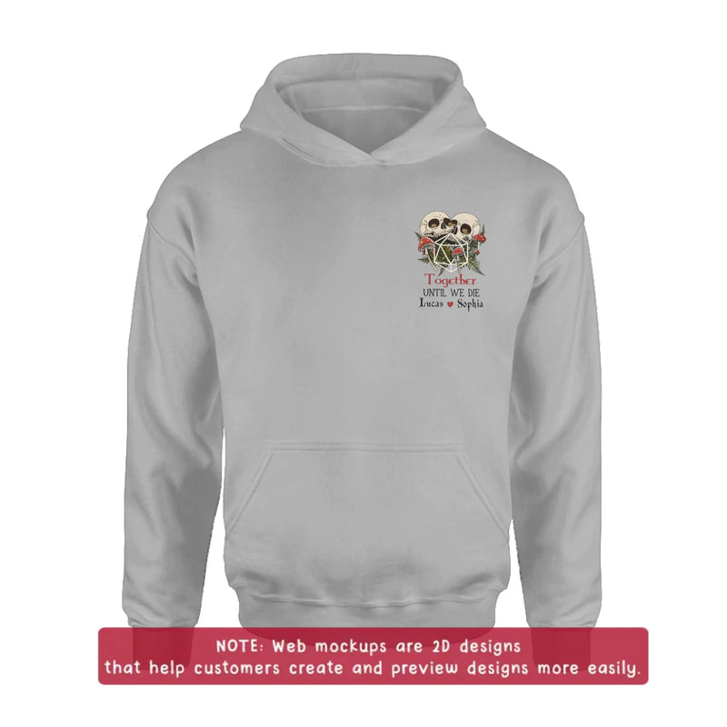 Personalized Skull Couple Embroidered Shirt/ Hoodie - Wedding Anniversary Gift Idea For  Husband Wife - Together Until We Die