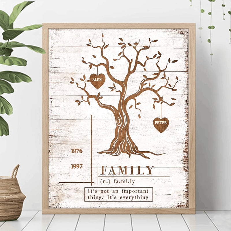 Personalized Family Tree Poster - Up to 20 Members - Custom Family Name Wall Art with Birth Years - Rustic Tree of Life - Housewarming Gift