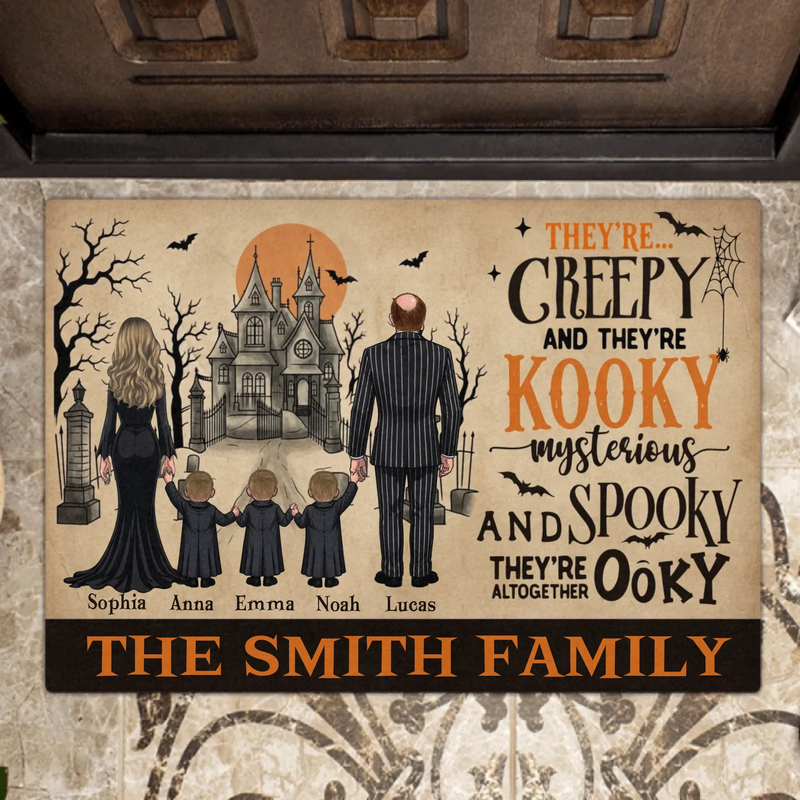 Personalized Creepy Family Doormat - Spooky Front Door Mat - Halloween Gift For Family