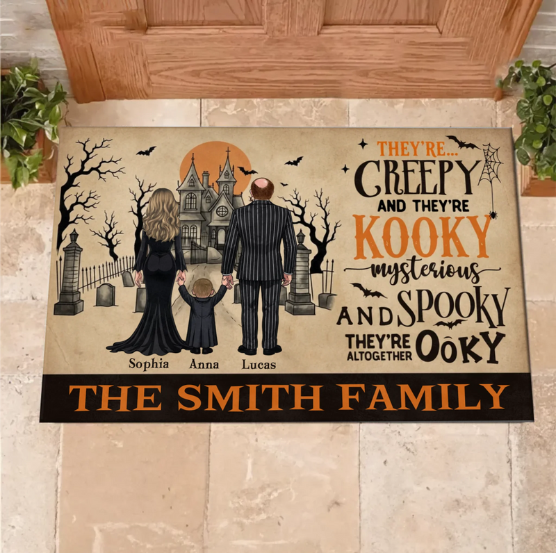 Personalized Creepy Family Doormat - Spooky Front Door Mat - Halloween Gift For Family