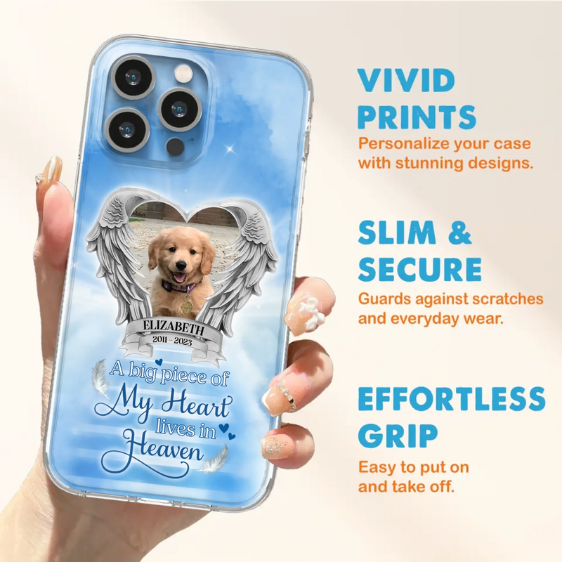 Custom Personalized Memorial Phone Case - Upload Photo - Memorial Gift Idea For Family Member/ Pet Owner - A Big Piece Of My Heart Lives In Heaven - Case For iPhone And Samsung