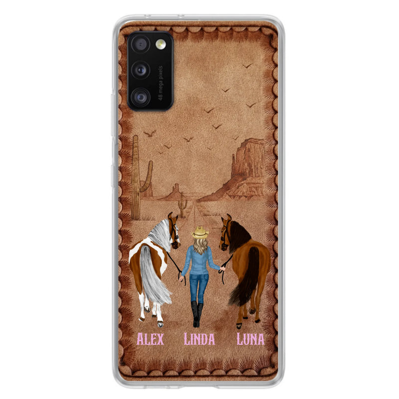 Personalized Cowgirl Phone Case For iPhone/ Samsung - Custom Names & Horses - Gift Idea For Horse Lover