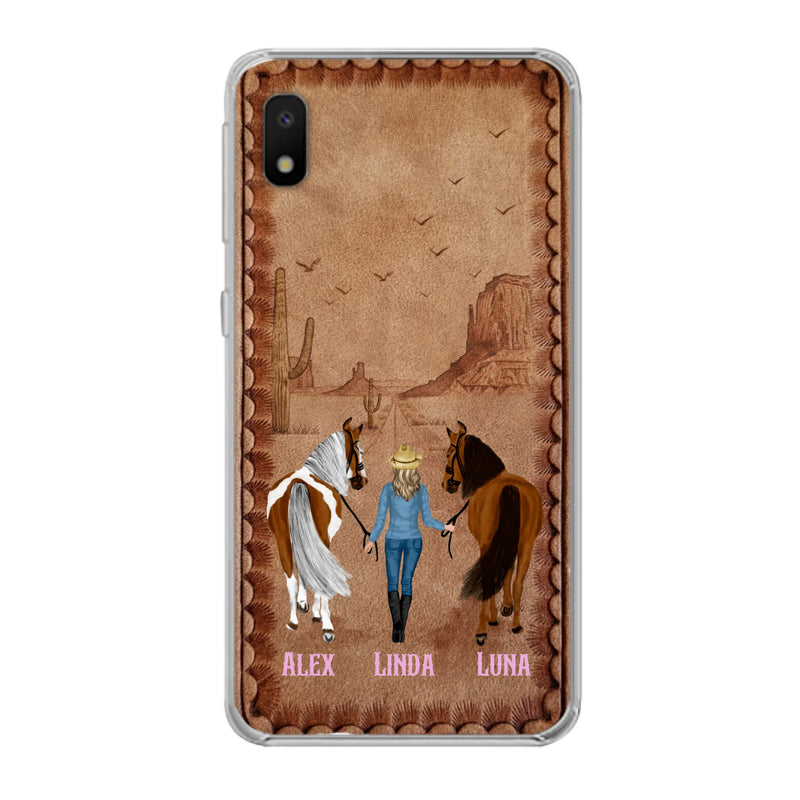 Personalized Cowgirl Phone Case For iPhone/ Samsung - Custom Names & Horses - Gift Idea For Horse Lover