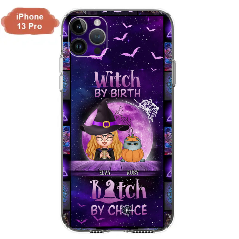 Custom Personalized Witch Phone Case - Gift Idea For Witch/ Dog/ Cat Lover - Upto 5 Pets - Witch By Birth - Case For iPhone/ Samsung
