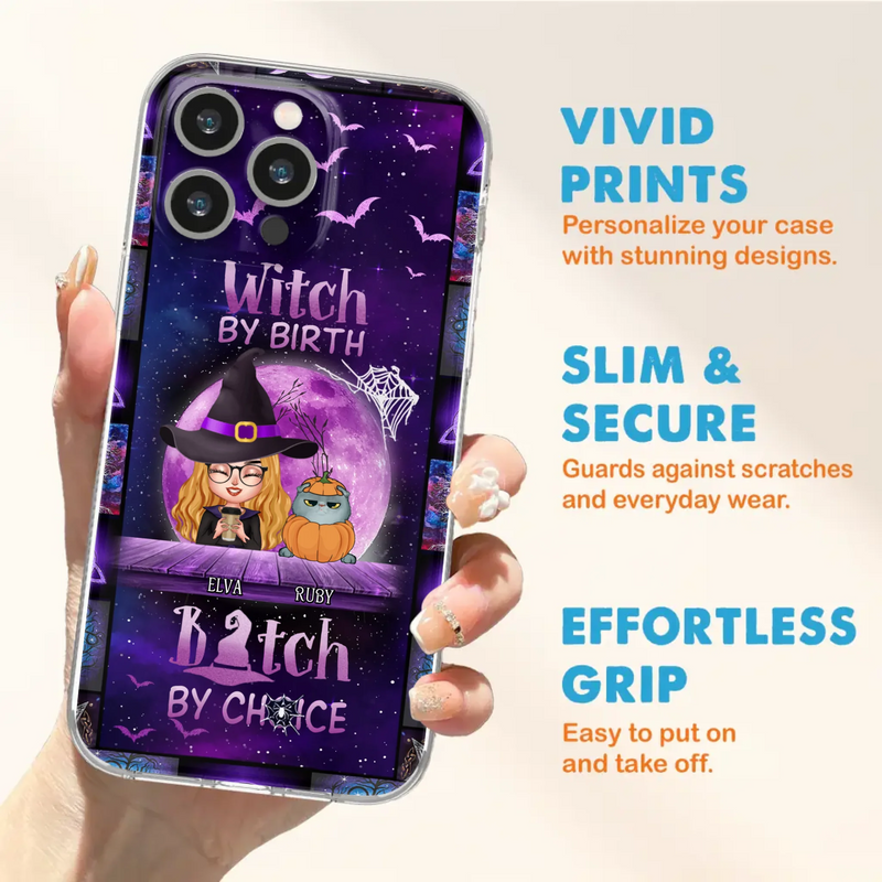 Custom Personalized Witch Phone Case - Gift Idea For Witch/ Dog/ Cat Lover - Upto 5 Pets - Witch By Birth - Case For iPhone/ Samsung