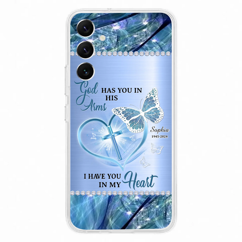Custom Personalized Memorial Phone Case - Memorial Gift Idea For Family Member - God Has You In His Arms I Have You in My Heart - Case For iPhone/ Samsung