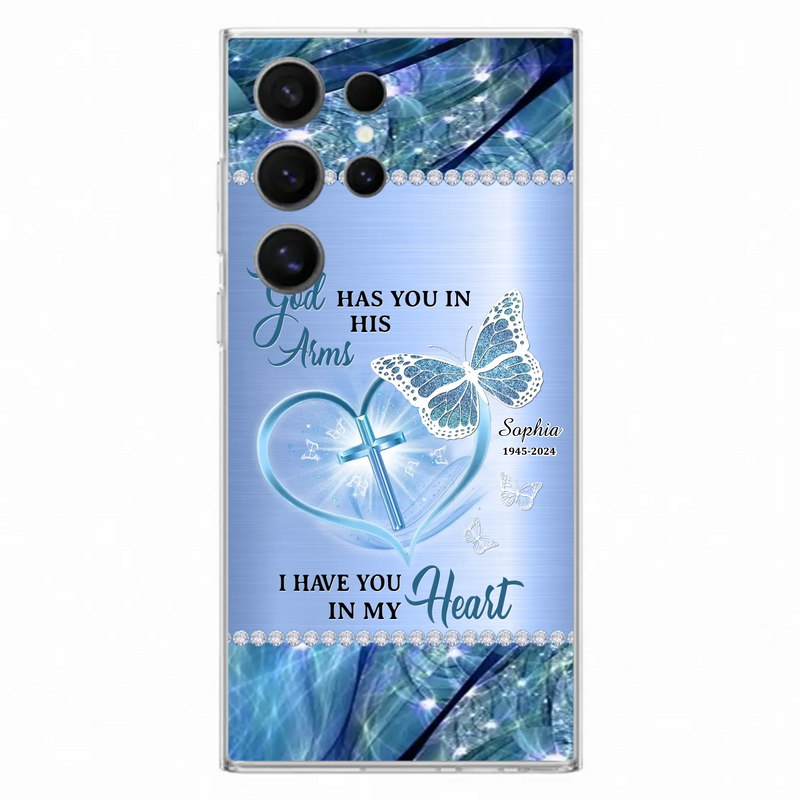 Custom Personalized Memorial Phone Case - Memorial Gift Idea For Family Member - God Has You In His Arms I Have You in My Heart - Case For iPhone/ Samsung