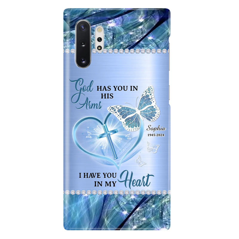 Custom Personalized Memorial Phone Case - Memorial Gift Idea For Family Member - God Has You In His Arms I Have You in My Heart - Case For iPhone/ Samsung