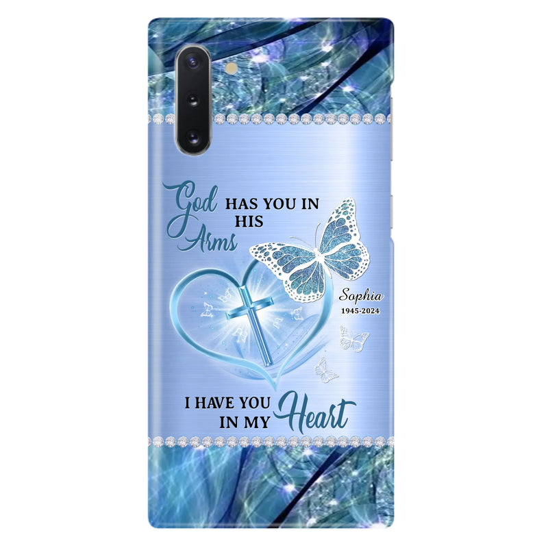 Custom Personalized Memorial Phone Case - Memorial Gift Idea For Family Member - God Has You In His Arms I Have You in My Heart - Case For iPhone/ Samsung