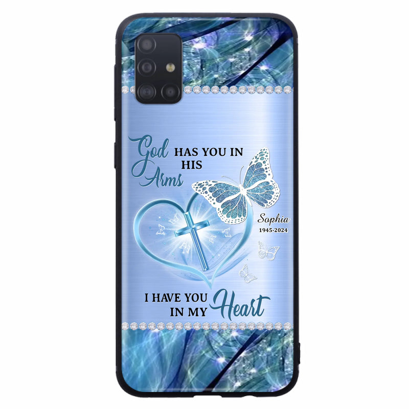 Custom Personalized Memorial Phone Case - Memorial Gift Idea For Family Member - God Has You In His Arms I Have You in My Heart - Case For iPhone/ Samsung
