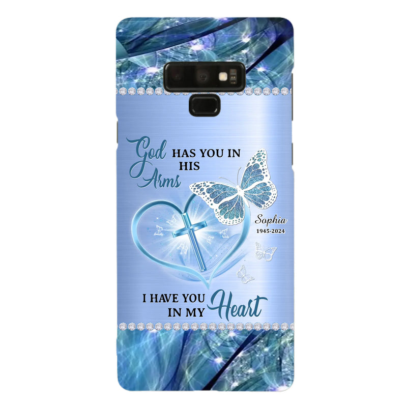 Custom Personalized Memorial Phone Case - Memorial Gift Idea For Family Member - God Has You In His Arms I Have You in My Heart - Case For iPhone/ Samsung