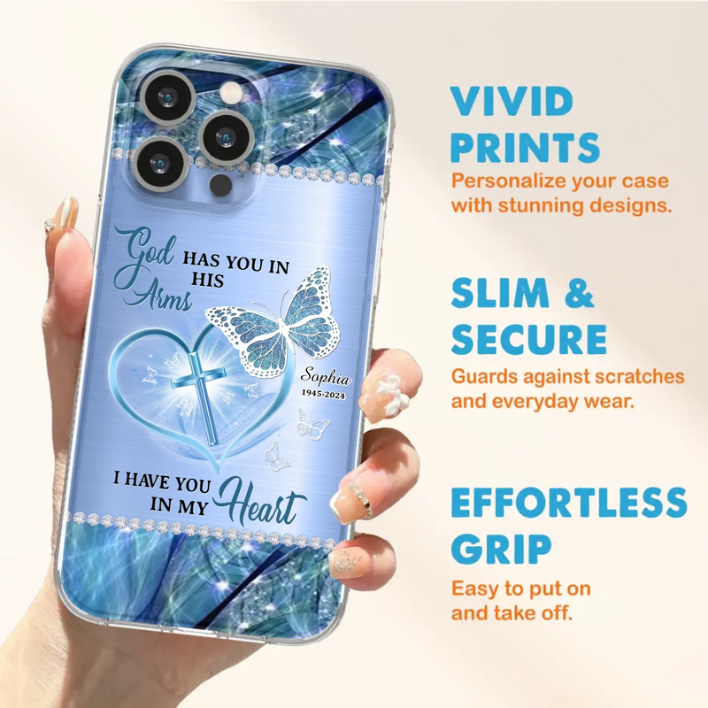 Custom Personalized Memorial Phone Case - Memorial Gift Idea For Family Member - God Has You In His Arms I Have You in My Heart - Case For iPhone/ Samsung