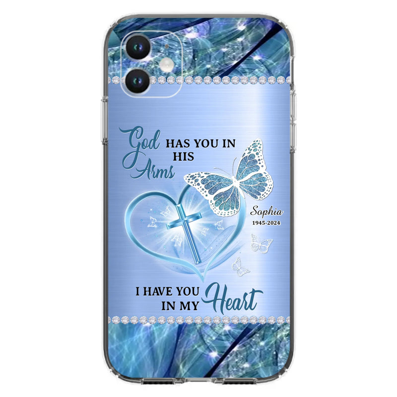 Custom Personalized Memorial Phone Case - Memorial Gift Idea For Family Member - God Has You In His Arms I Have You in My Heart - Case For iPhone/ Samsung