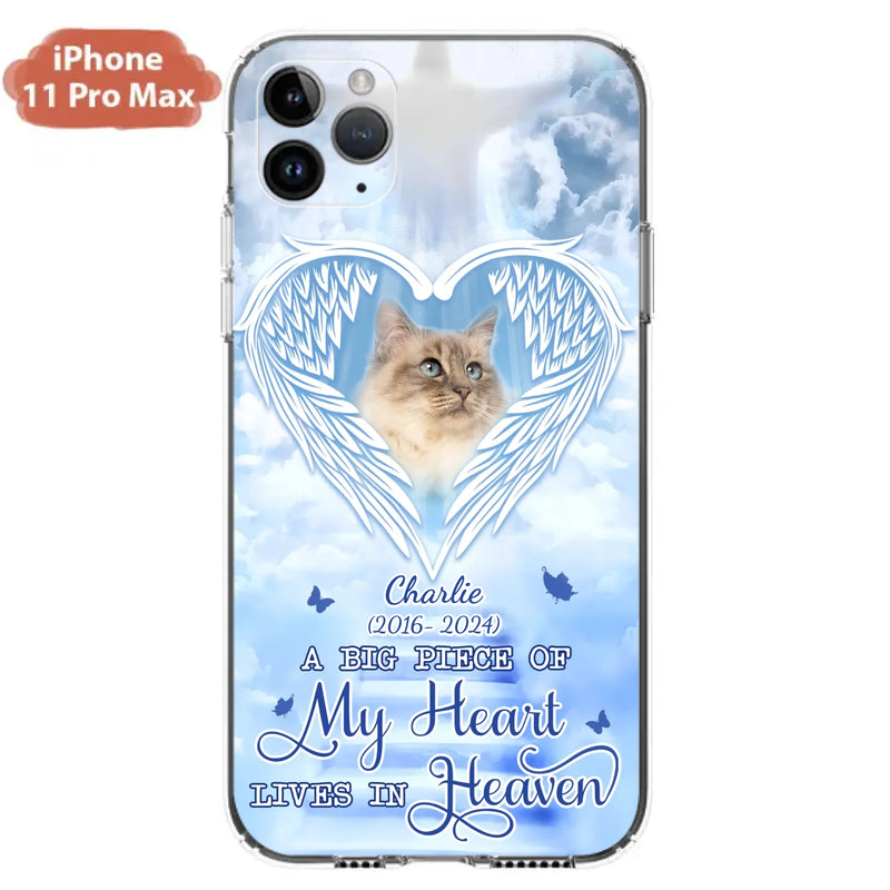 Custom Personalized Memorial Pet Phone Case - Upload Photo - Memorial Gift Idea For Pet Owner - A Big Piece Of My Heart Lives In Heaven - Case For iPhone/ Samsung