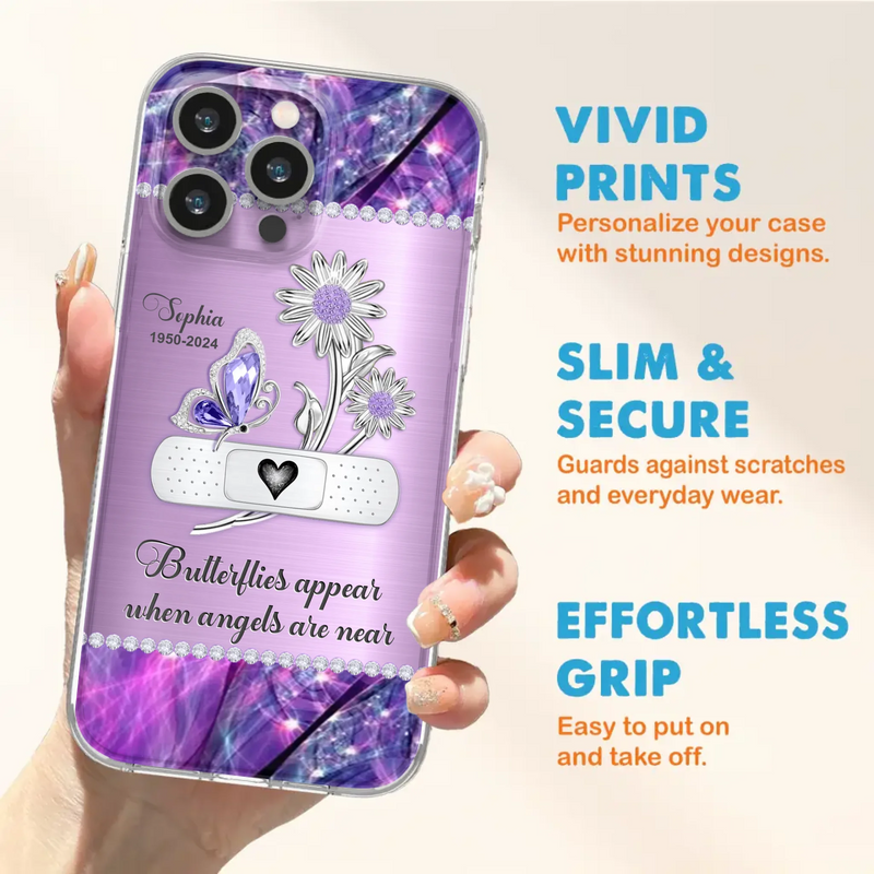 Custom Personalized Memorial Phone Case - Memorial Gift For Family Member - Butterflies Appear When Angels Are Near - Case For iPhone/ Samsung