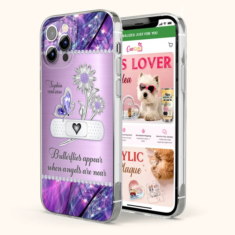 Custom Personalized Memorial Phone Case - Memorial Gift For Family Member - Butterflies Appear When Angels Are Near - Case For iPhone/ Samsung