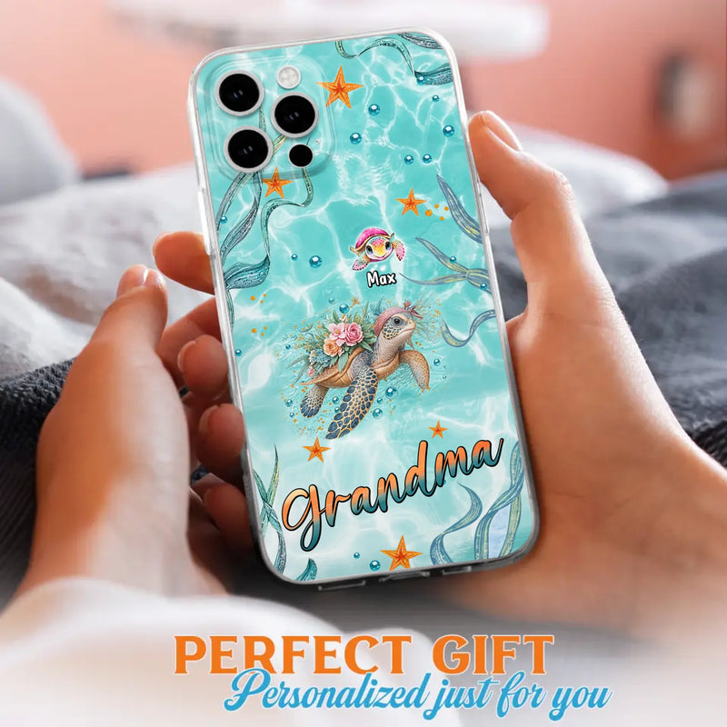 Custom Personalized Grandma Ocean Turtles Phone Case - Gift Idea For Grandma/ Mom - Up to 10 Kids - Case For iPhone/ Samsung