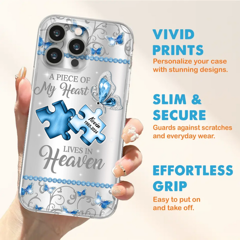 Custom Personalized Memorial Piece Phone Case - Memorial Gift For Family Member -  A Piece Of My Heart Lives In Heaven - Case for iPhone/Samsung
