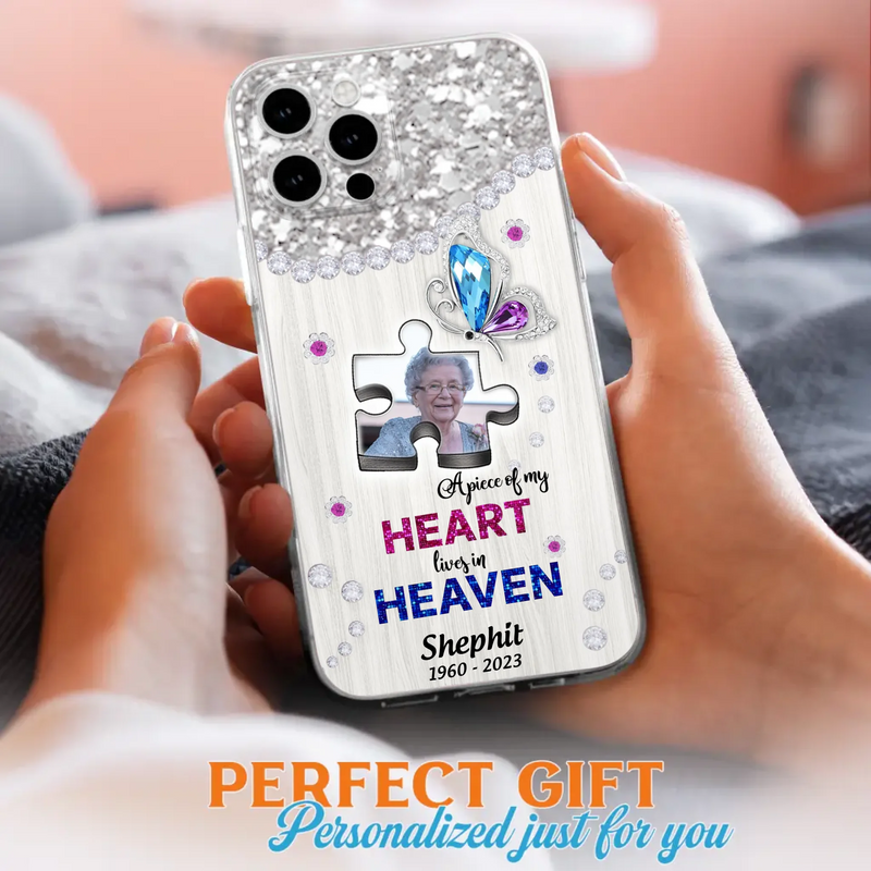 Custom Personalized Memorial Phone Case - Upload Photo - Memorial Gift Idea For Family Member -  A Piece Of My Heart Lives In Heaven - Case for iPhone/ Samsung