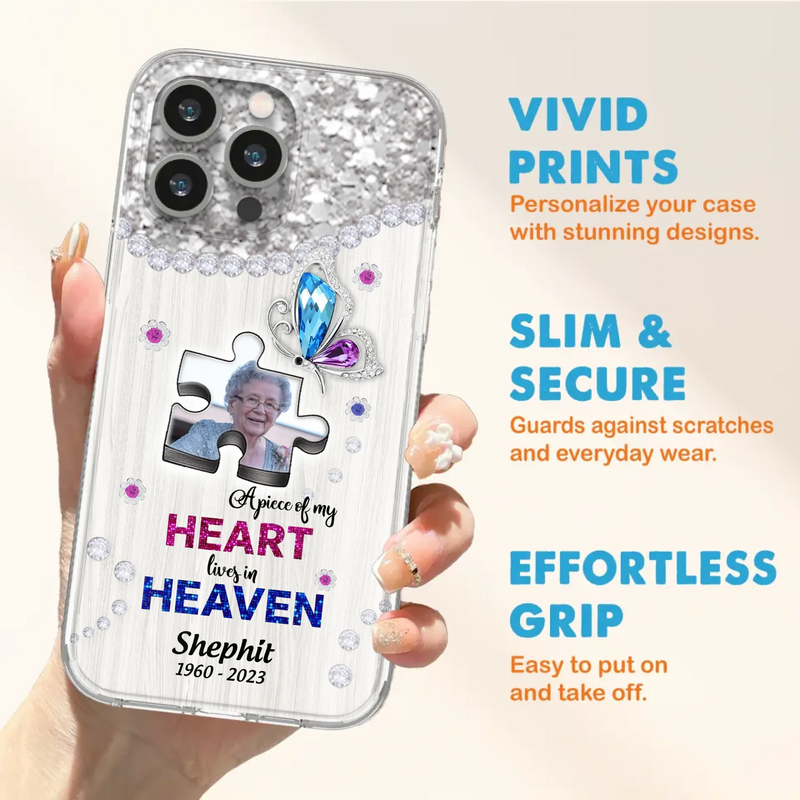 Custom Personalized Memorial Phone Case - Upload Photo - Memorial Gift Idea For Family Member -  A Piece Of My Heart Lives In Heaven - Case for iPhone/ Samsung