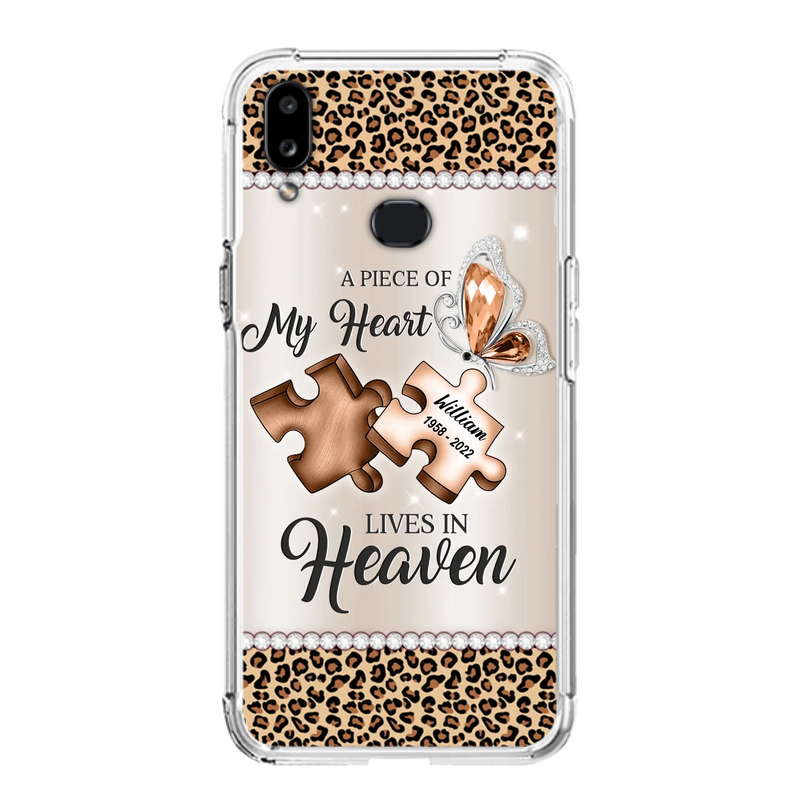 Custom Personalized Memorial Leopard Phone Case - Memorial Gift Idea for Family Member/ Father's Day/ Mother's Day - Case for iPhone/ Samsung - A Piece Of My Heart Lives In Heaven