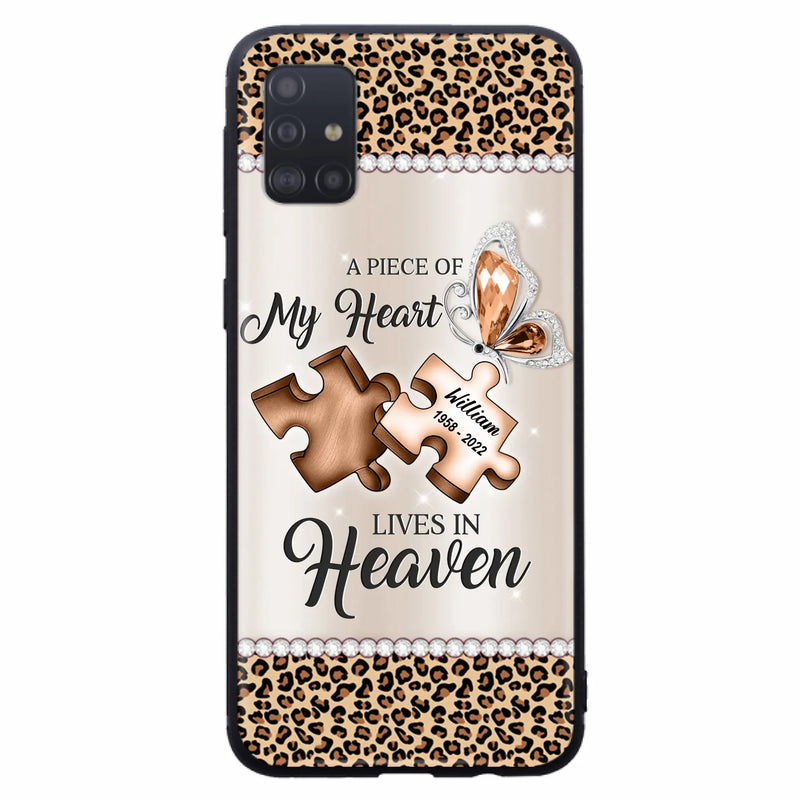 Custom Personalized Memorial Leopard Phone Case - Memorial Gift Idea for Family Member/ Father's Day/ Mother's Day - Case for iPhone/ Samsung - A Piece Of My Heart Lives In Heaven