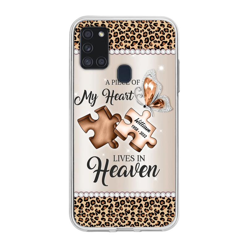 Custom Personalized Memorial Leopard Phone Case - Memorial Gift Idea for Family Member/ Father's Day/ Mother's Day - Case for iPhone/ Samsung - A Piece Of My Heart Lives In Heaven