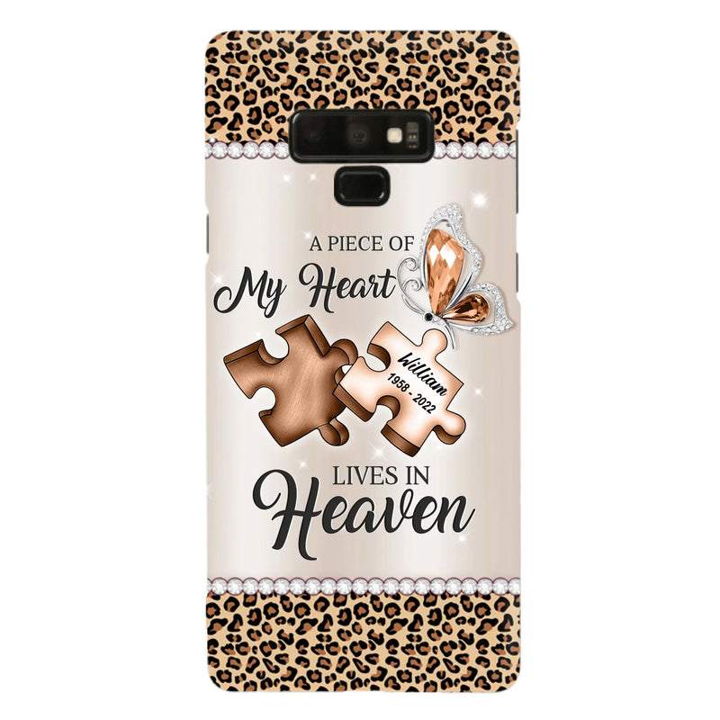 Custom Personalized Memorial Leopard Phone Case - Memorial Gift Idea for Family Member/ Father's Day/ Mother's Day - Case for iPhone/ Samsung - A Piece Of My Heart Lives In Heaven