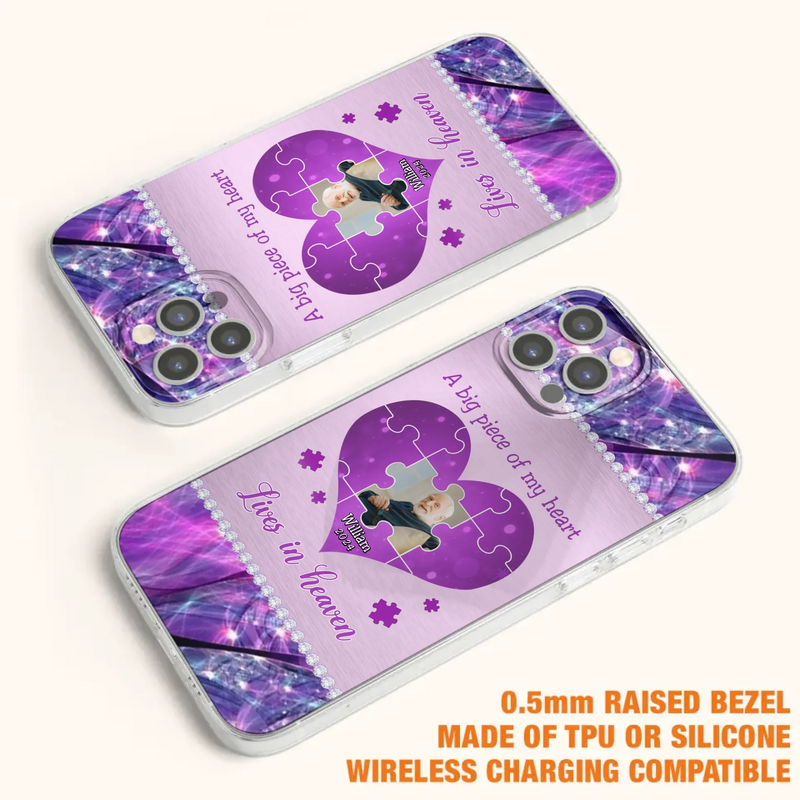 Custom Personalized Memorial Photo Phone Case - Memorial Gift Idea for Father's Day -  A Big Piece Of My Heart Lives In Heaven - Case for iPhone/Samsung