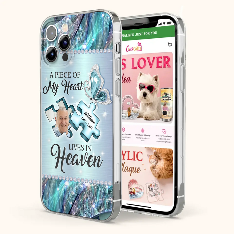 Custom Personalized Memorial Photo Phone Case - Memorial Gift Idea for Father's Day -  A Piece Of My Heart Lives In Heaven - Case for iPhone/Samsung
