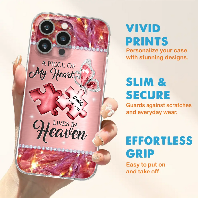 Custom Personalized Memorial Phone Case - Memorial Gift Idea for Father's Day -  A Piece Of My Heart Lives In Heaven - Case for iPhone/Samsung