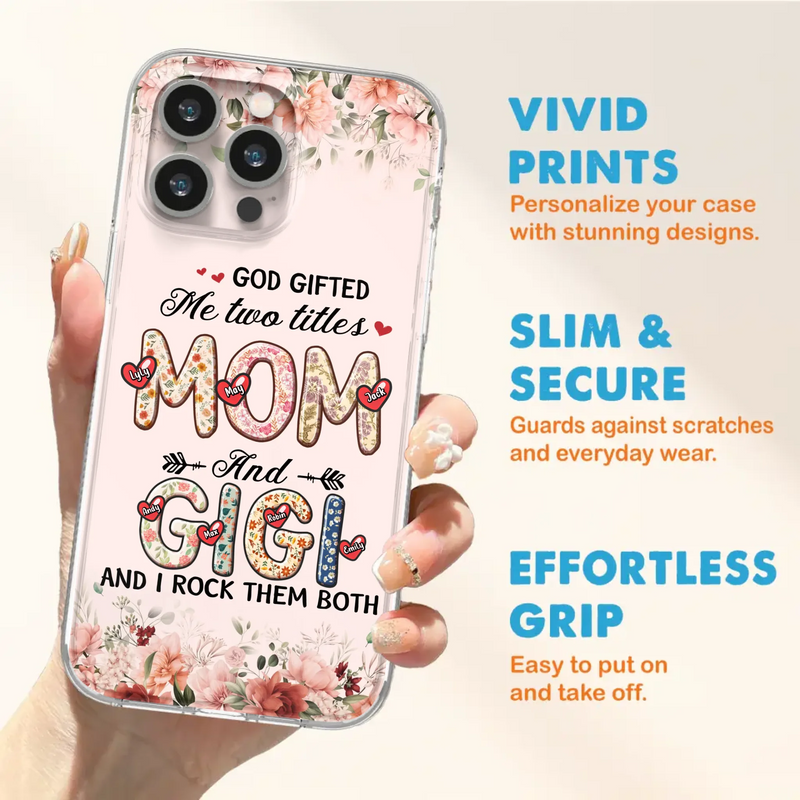 Custom Personalized Grandma Phone Case - Upto 7 Kids & 7 Grandkids - Mother's Day Gift Idea for Grandma/Mom - God Gifted Me Two Titles - Case for iPhone/Samsung