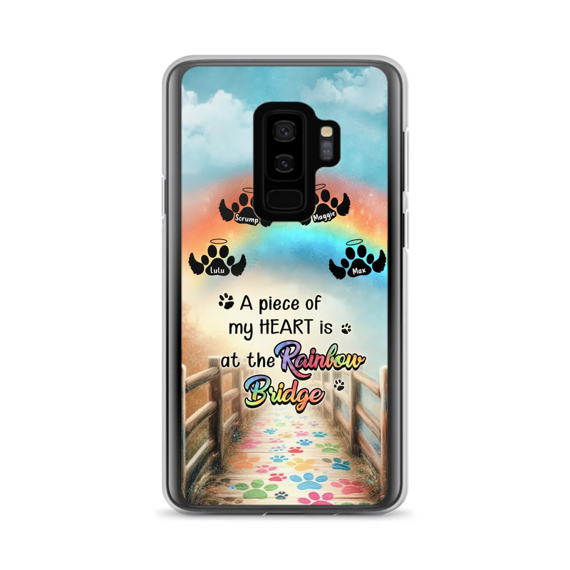 Custom Personalized Rainbow Bridge Memorial Phone Case - Memorial Gift Idea For Dog Lover - Upto 4 Dogs - A Piece Of My Heart Is At The Rainbow Bridge - Case For iPhone/Samsung