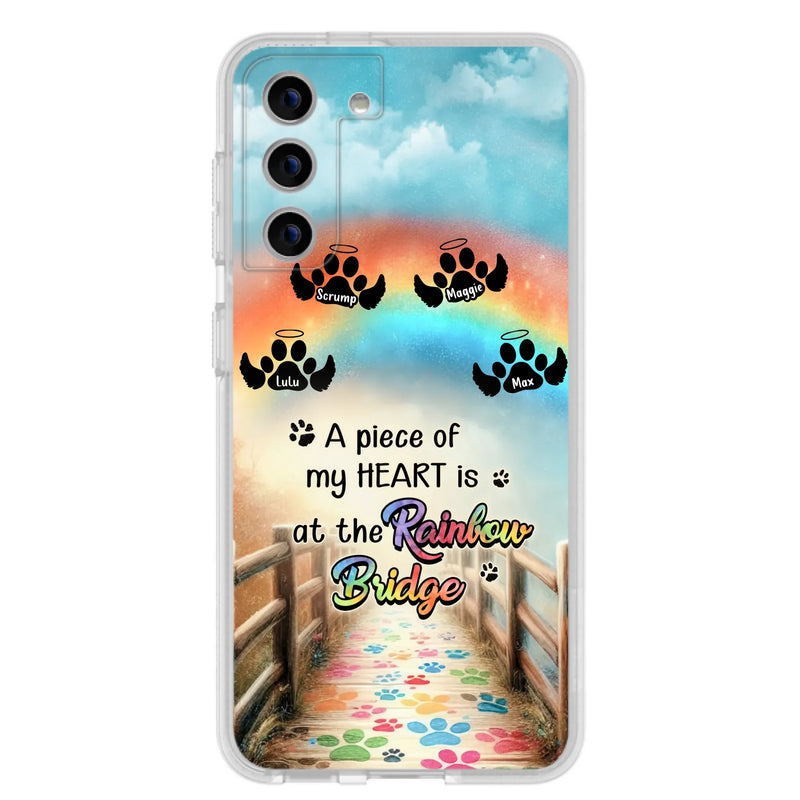Custom Personalized Rainbow Bridge Memorial Phone Case - Memorial Gift Idea For Dog Lover - Upto 4 Dogs - A Piece Of My Heart Is At The Rainbow Bridge - Case For iPhone/Samsung