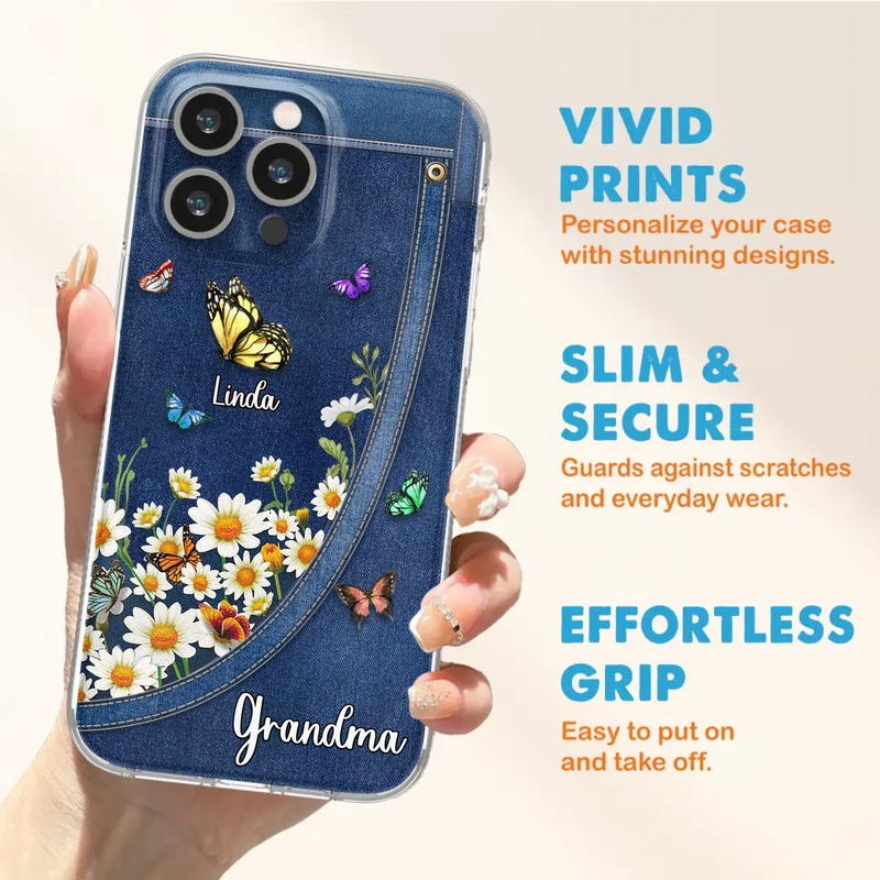 Custom Personalized Daisy And Butterfly Grandma Phone Case - Gift Idea For Grandma - Upto 10 Kids - Case For iPhone/Samsung