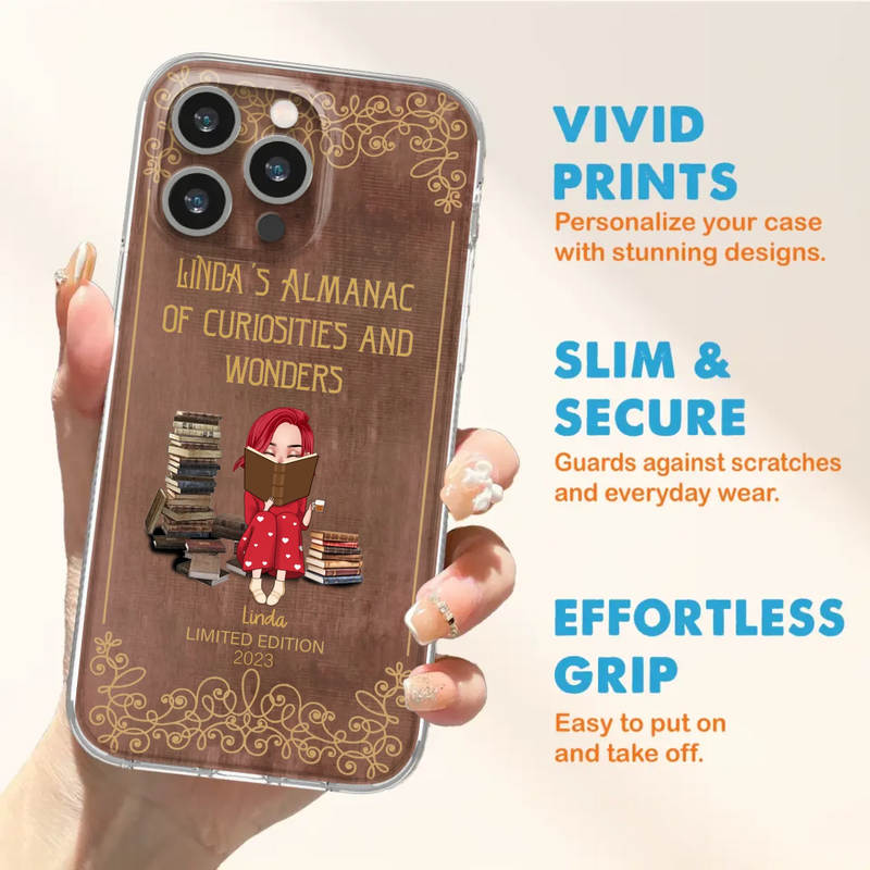 Custom Personalized Reading Girl Phone Case - Gift Idea For Reading Lovers - Almanac Of Curiosities - Cases For iPhone/Samsung