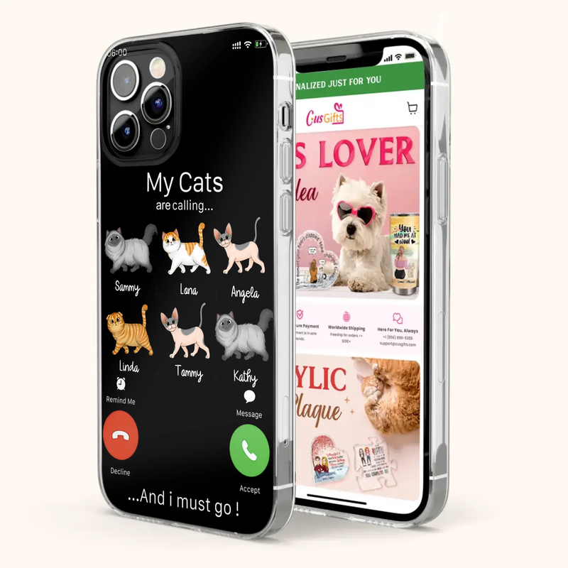 Custom Personalized Cats Phone Case - Gift Idea For Cat Lover/Mother's Day/Father's Day - My Cats Are Calling And I Must Go - Case For iPhone/Samsung
