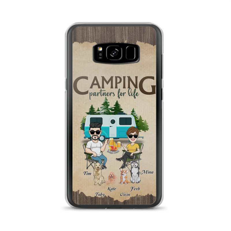 Custom Personalized Couple With Dogs Camping iPhone/ Samsung Case - Couple With Up to 4 Dogs - Gift For Couple/ Camping/ Dog Lover - Camping Partners For Life