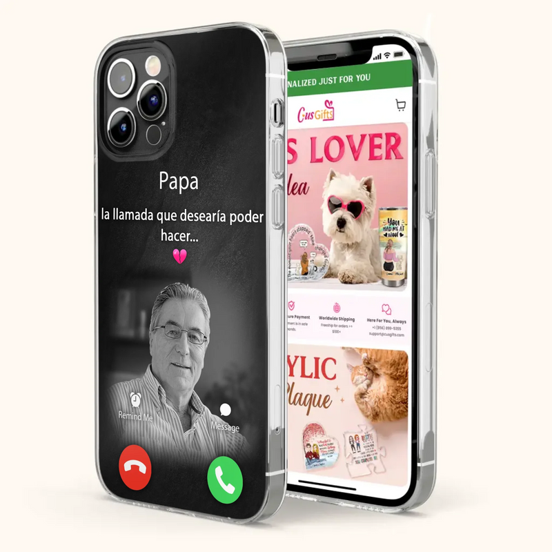Funda personalizada para teléfono conmemorativo de papa - Cargar foto - Idea de regalo conmemorativo para mamá/papá - La llamada que desearía poder hacer - Funda para iPhone/ Samsung