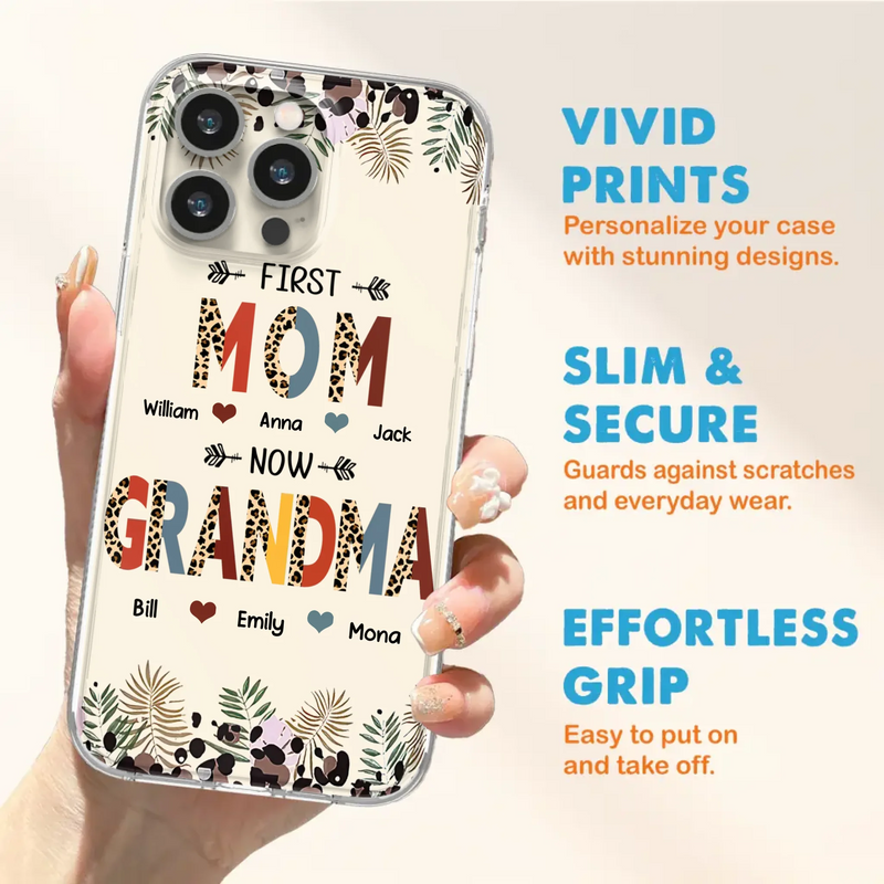 Custom Personalized Grandma Phone Case - Gift Idea For Grandma/Mom/ Mother's Day - Up to 6 Kids And 12 Grandkids - First Mom Now Grandma - Case For iPhone And Samsung