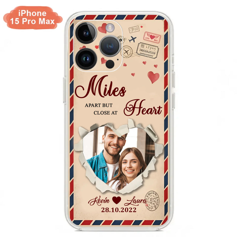 Custom Personalized Couple Phone Case - Gift Idea For Couple/ Valentines Day - Upload Photo - Miles Apart But Close At Heart - Case For iPhone/ Samsung