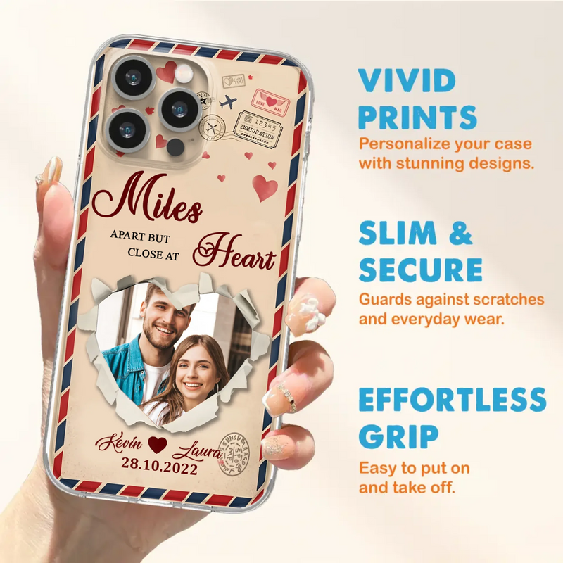 Custom Personalized Couple Phone Case - Gift Idea For Couple/ Valentines Day - Upload Photo - Miles Apart But Close At Heart - Case For iPhone/ Samsung