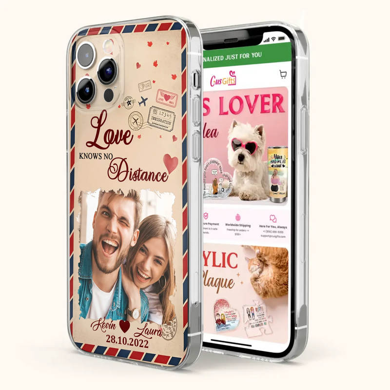 Custom Personalized Couple Phone Case - Gift Idea For Couple/ Valentines Day - Upload Photo - Love Knows No Distance - Case For iPhone/ Samsung