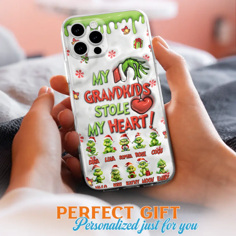 Custom Personalized Christmas Mama Grandkid Phone Case - Gift Idea For Grandkids - Upto 10 Kids - My Grandkids Stole My Heart - Case For iPhone/Samsung