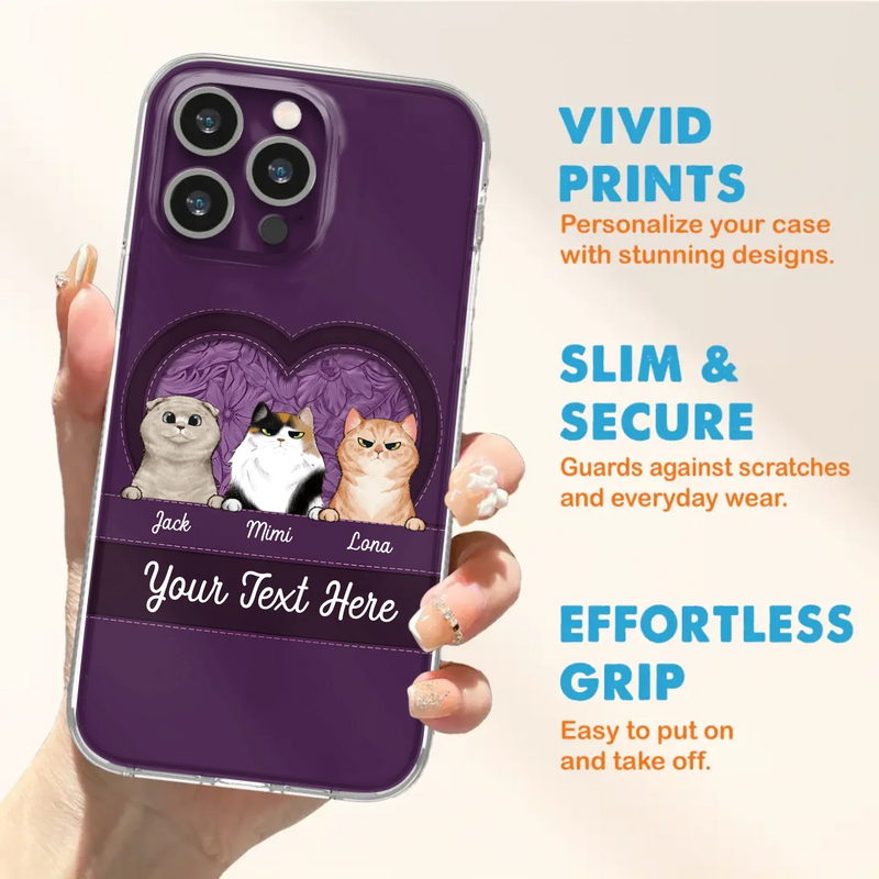 Custom Personalized Cat Phone Case For iPhone And Samsung - Gift Idea For Cat Lover - Up to 3  Cats  - Cat In Heart