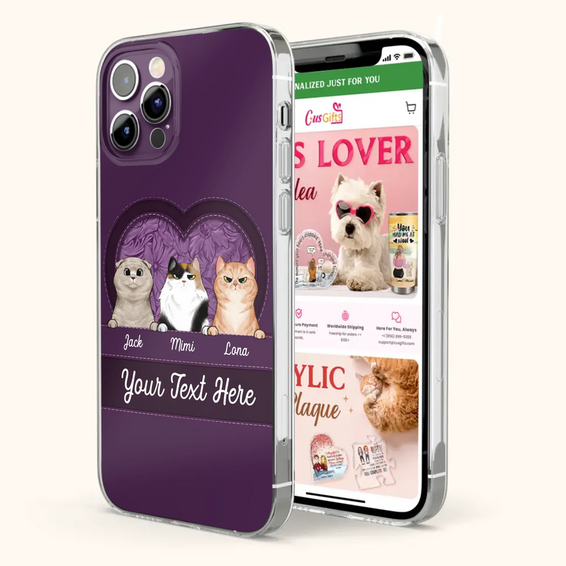Custom Personalized Cat Phone Case For iPhone And Samsung - Gift Idea For Cat Lover - Up to 3  Cats  - Cat In Heart