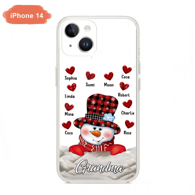 Personalized Snowman Grandma Phone Case - Christmas Gift Idea For Grandma - Up to 10 Kids - Case For iPhone/Samsung