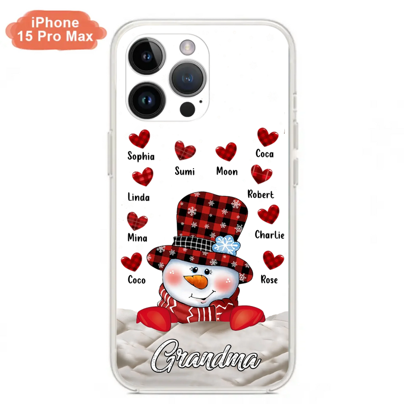 Personalized Snowman Grandma Phone Case - Christmas Gift Idea For Grandma - Up to 10 Kids - Case For iPhone/Samsung