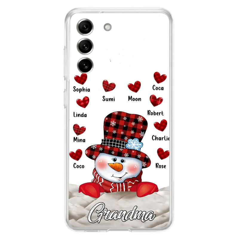 Personalized Snowman Grandma Phone Case - Christmas Gift Idea For Grandma - Up to 10 Kids - Case For iPhone/Samsung