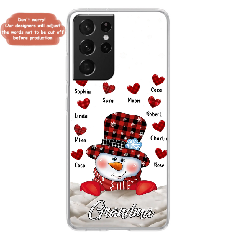 Personalized Snowman Grandma Phone Case - Christmas Gift Idea For Grandma - Up to 10 Kids - Case For iPhone/Samsung